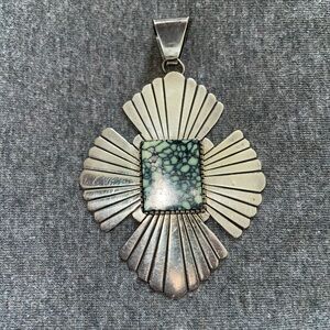 Real turquoise and silver cross pendant